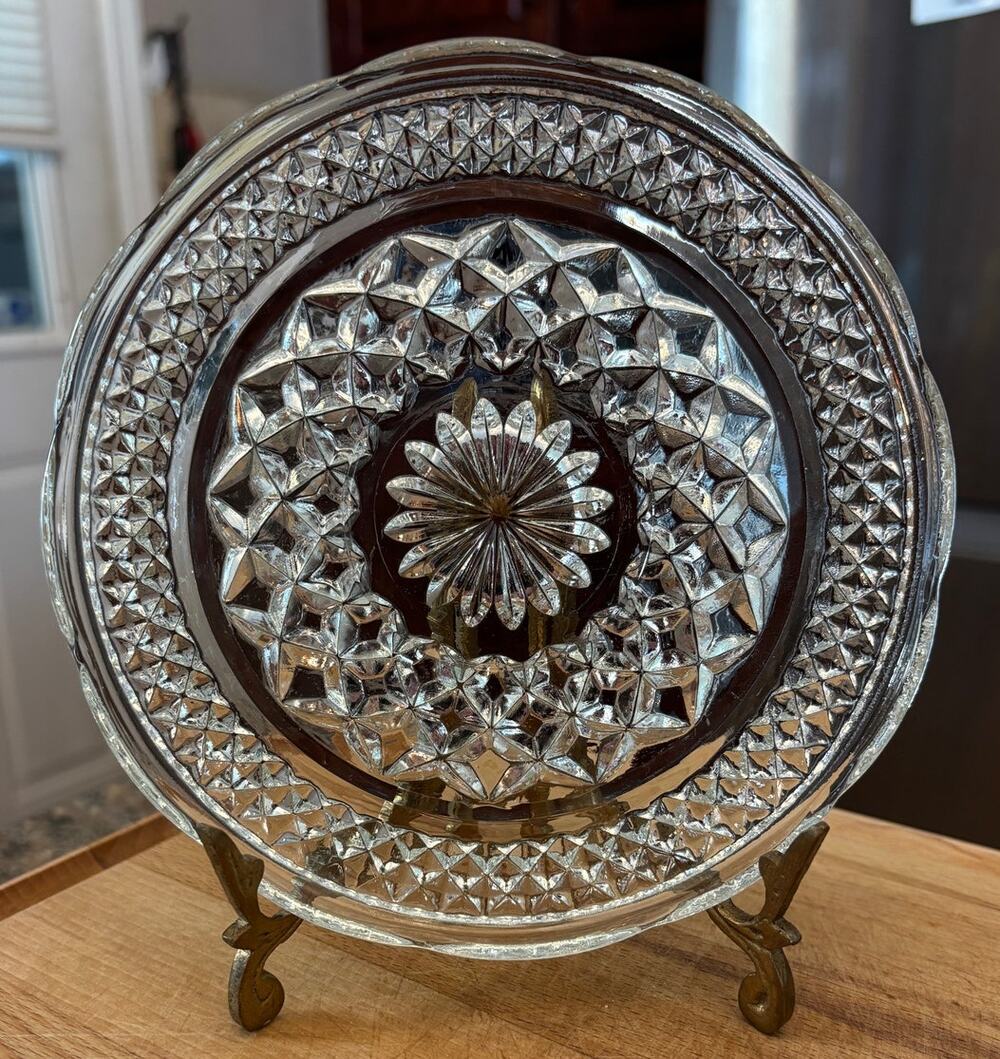 1960s Vintage Anchor Hocking Wexford Plates Set of 4 Clear Glass Dessert Plates
